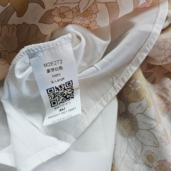 Floral Neutral Dress Womens Size XL Beige Babydoll Puff Sleeve Boho Y2K Peasant - Picture 9 of 10